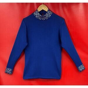 Vintage St John by Marie Gray Royal Blue Santana Knit Paillettes Top Size 12